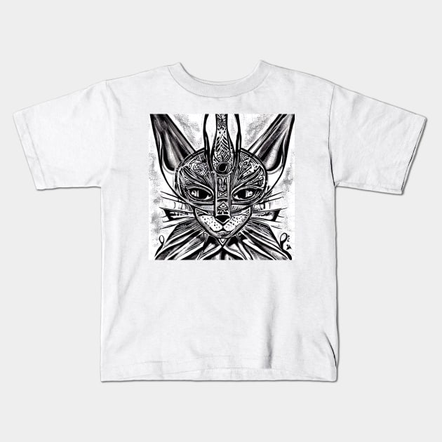 Ancient Cat Face Kids T-Shirt by Markyartshop